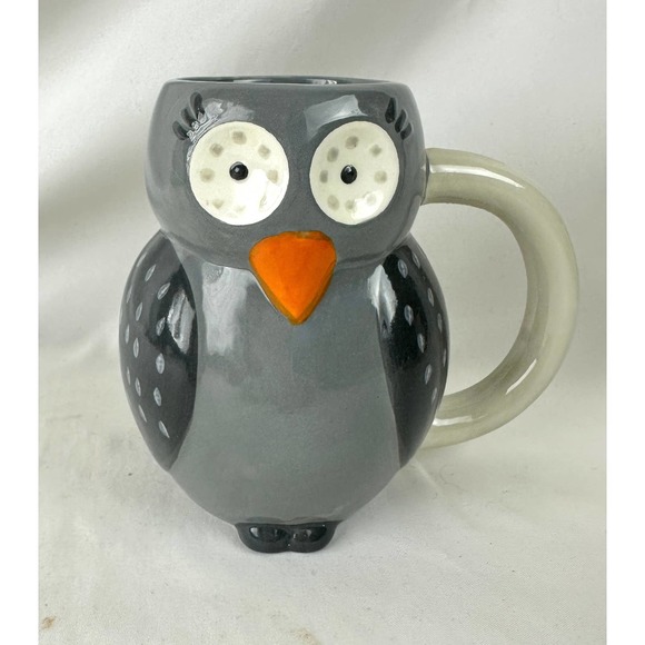 Gray And Black Owl Coffee Or Tea Mug Wide Eyes 16 Ounce Ceramic 5" Tall - Picture 2 of 9